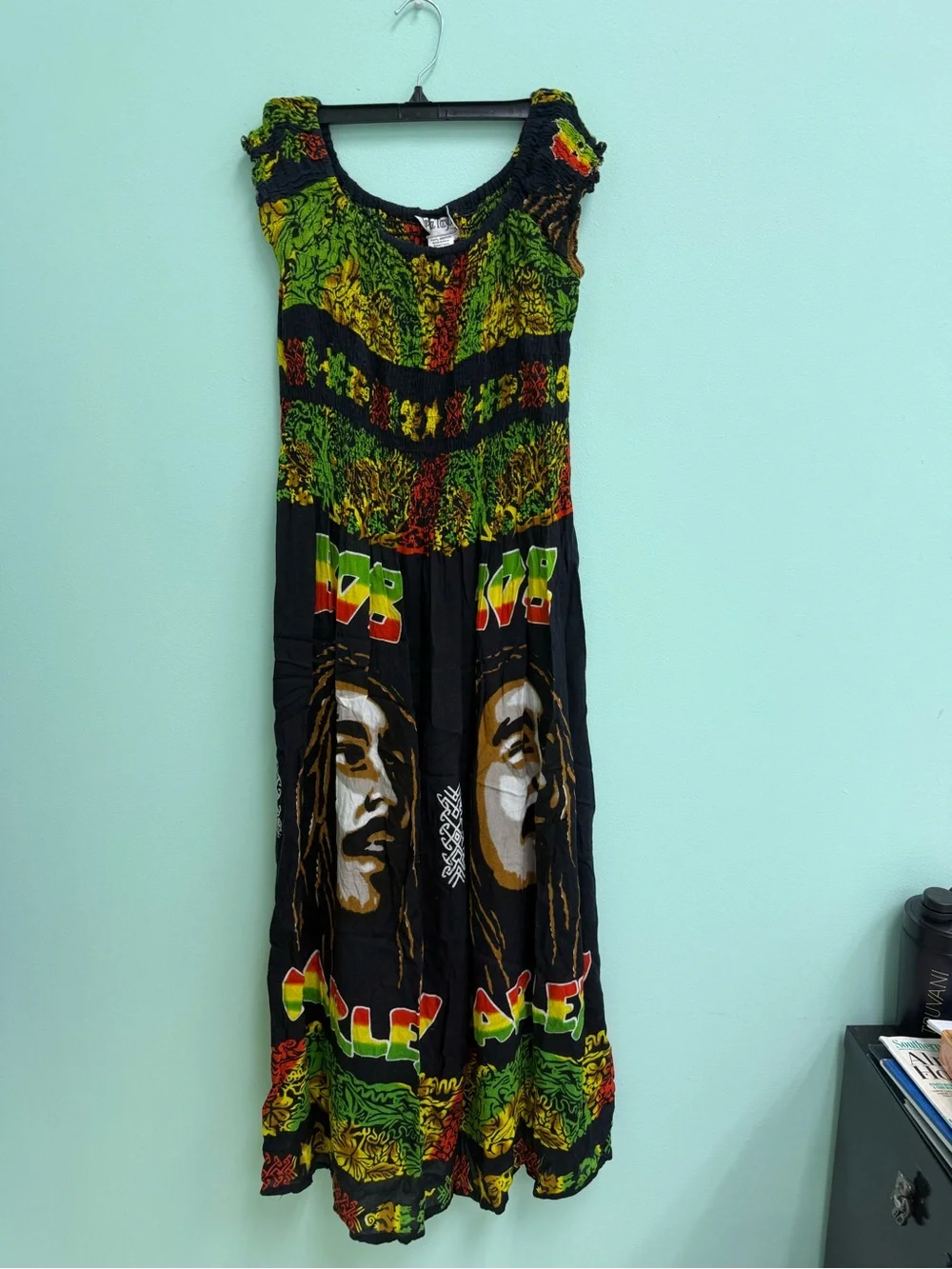 Bohemian Bob Marley Maxi Dress in Black & Green